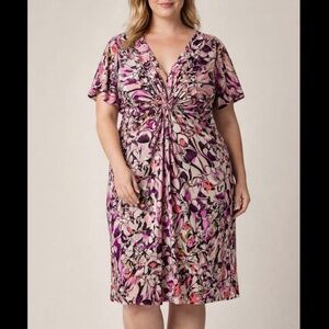 Daisy Fuentes Women’s XL Purple Floral Print Knot Front Stretch Dress Flattening